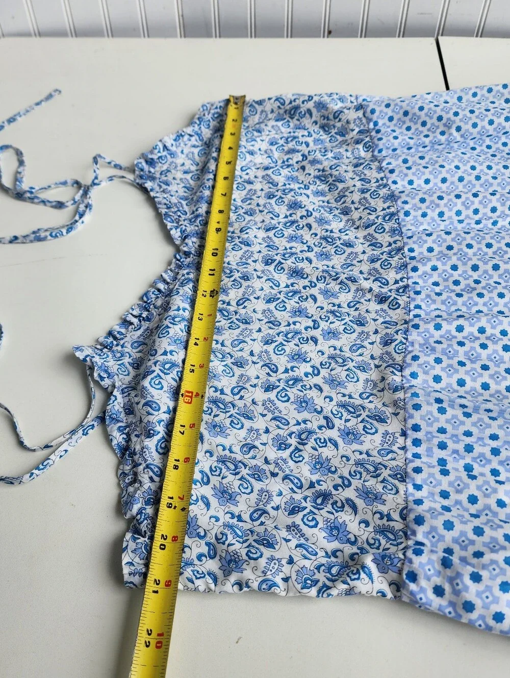 J. Crew Blue White Mixed Print Tiered Cotton Maxi Dress Paisley Striped Tie XL